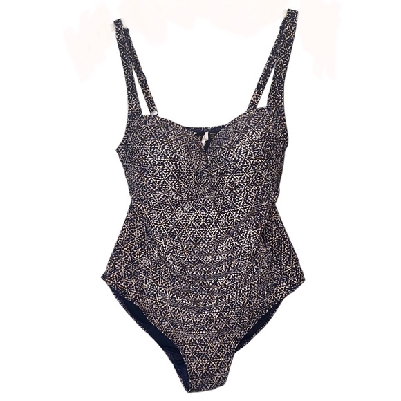 Niptuck Blue & Gold One Piece Ruched Size 8 Swim Suit - Picture 2 of 11